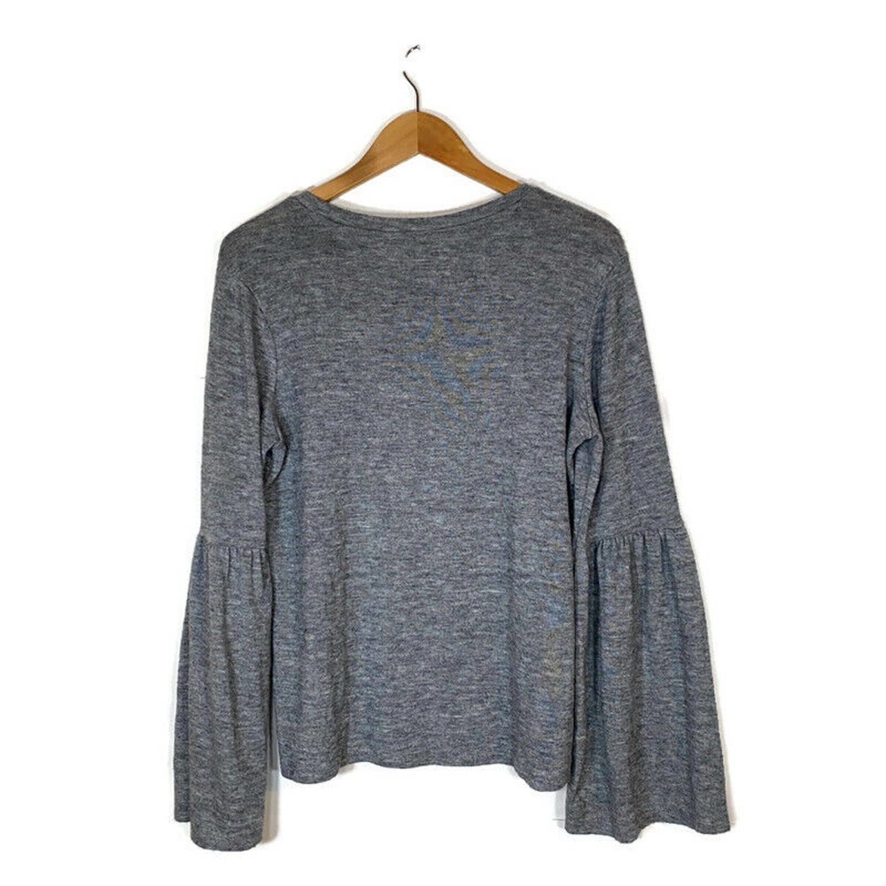 RD Style Sz Small Sweater Pullover Bell Sleeve Gray Boho Cozy Stretch Knit Soft